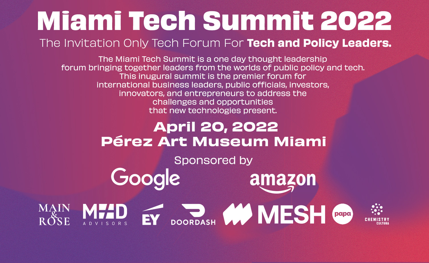 Announcement Miami Tech Summit April 20th at the Pérez Museum